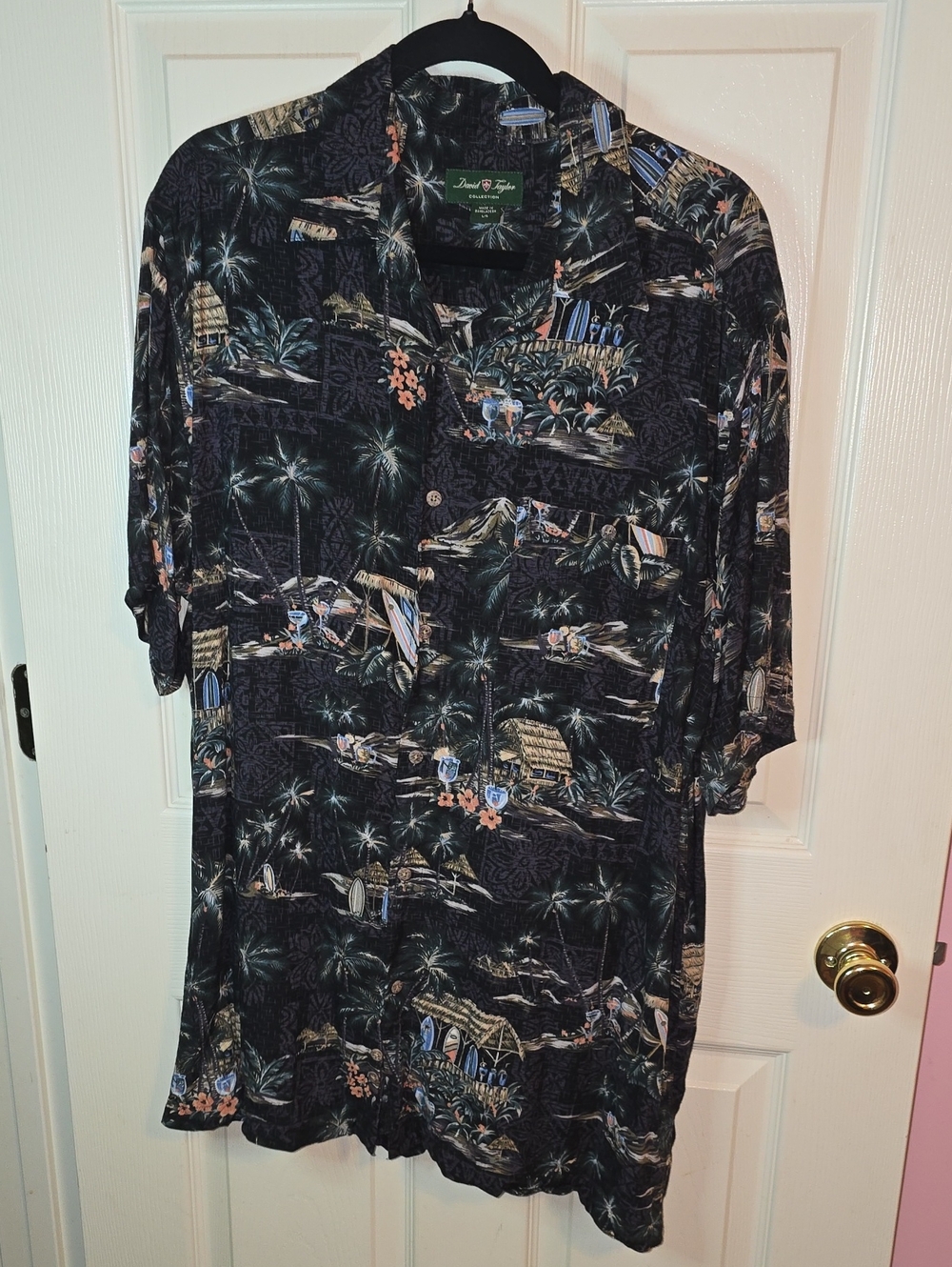 David Taylor Black Hawaiian Print Casual Button-Down Shirt